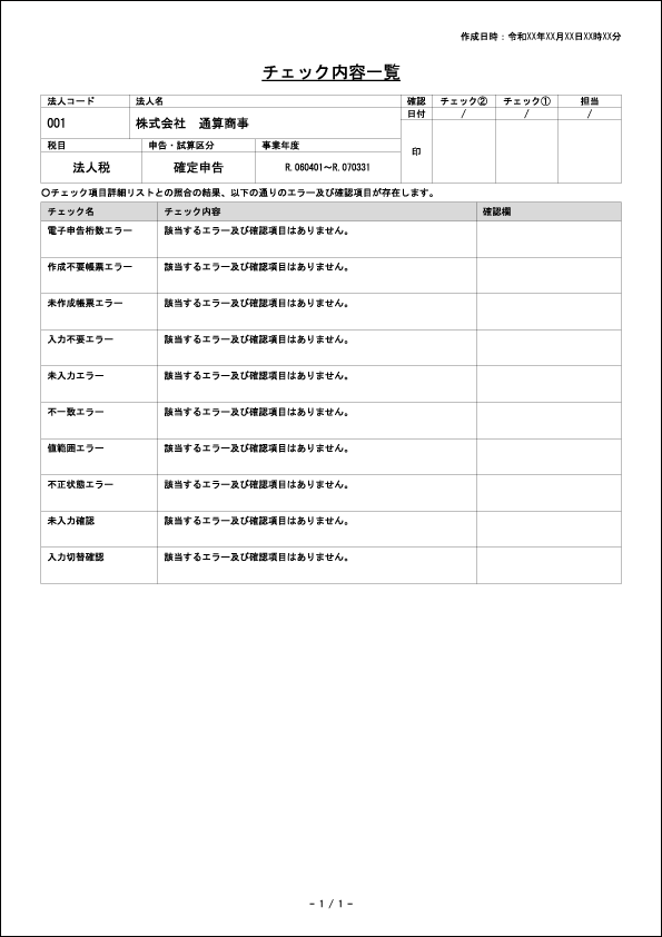 ステップ4．チェック内容一覧が生成される