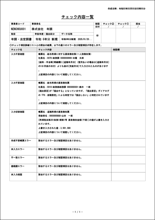 ステップ4．チェック内容一覧が生成される